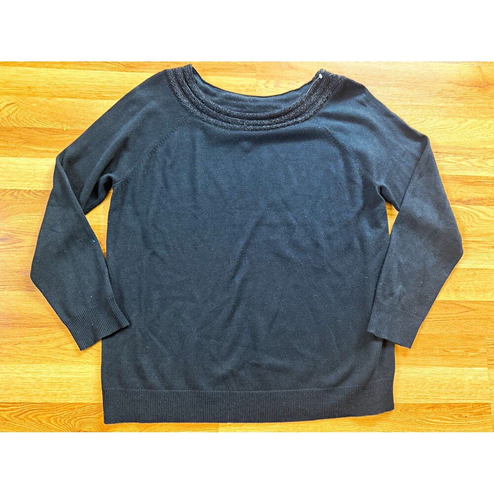 Lauren Ralph Lauren Black Metallic Knit Silk Cashmere Scoop Neck Sweater 1X
